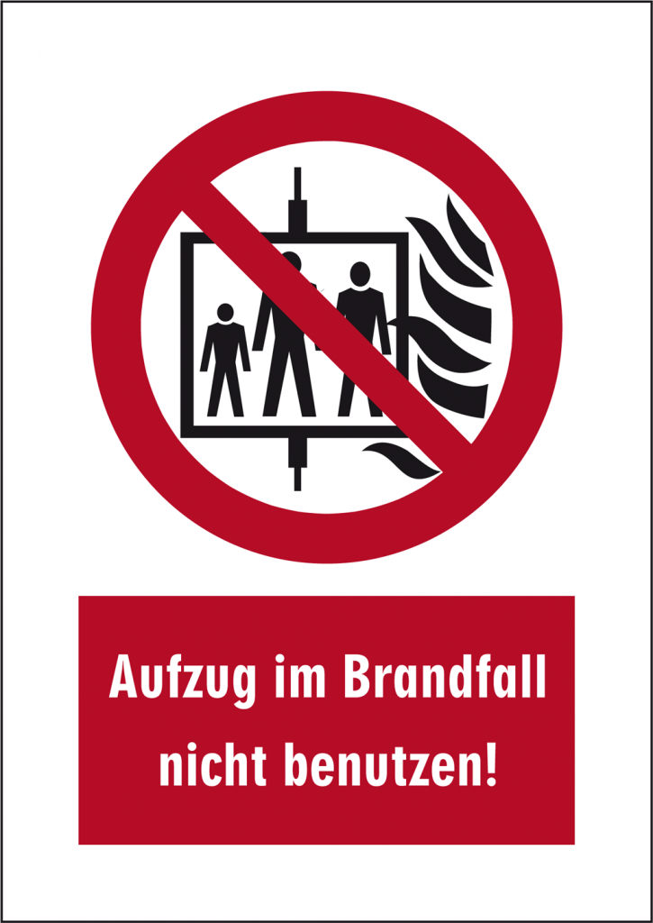 AUA SIGNALETIQUE Brandschutzschild – „Im Brandfall Aufzug Nicht Benutzen“, Alu-Dibond 3 Mm, 150x210 Mm