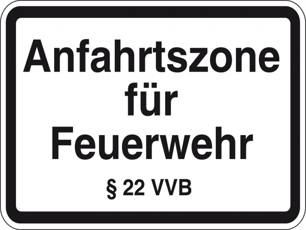Schild Anfahrtszone für Feuerwehr § 22 VVB (öffentliche Bereiche)