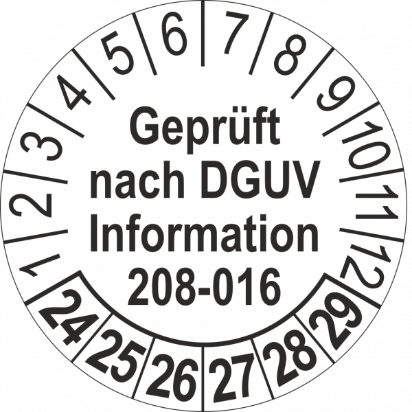 Prüfplakette nach DGUV Information 208-016