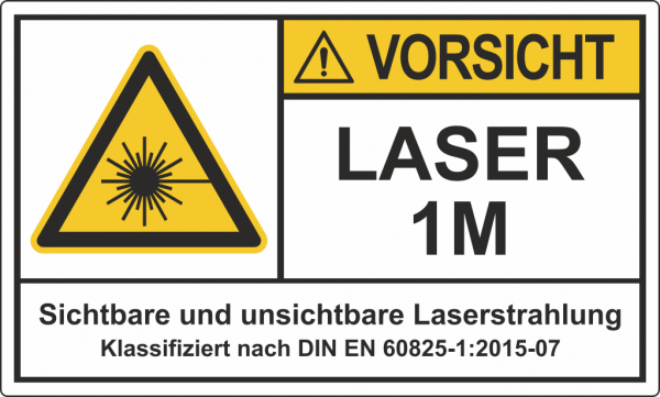 Laserwarnschild Laser 1M Sichtbare und unsichtbare Laserstrahlung