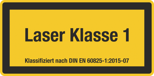 Laser Warnschild Laser Klasse 1, Klassifiziert nach DIN EN 60825-1:2015-07