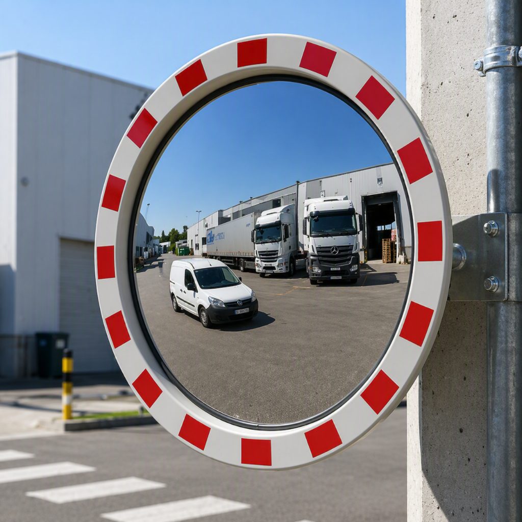 Verkehrsspiegel rund rotweiß