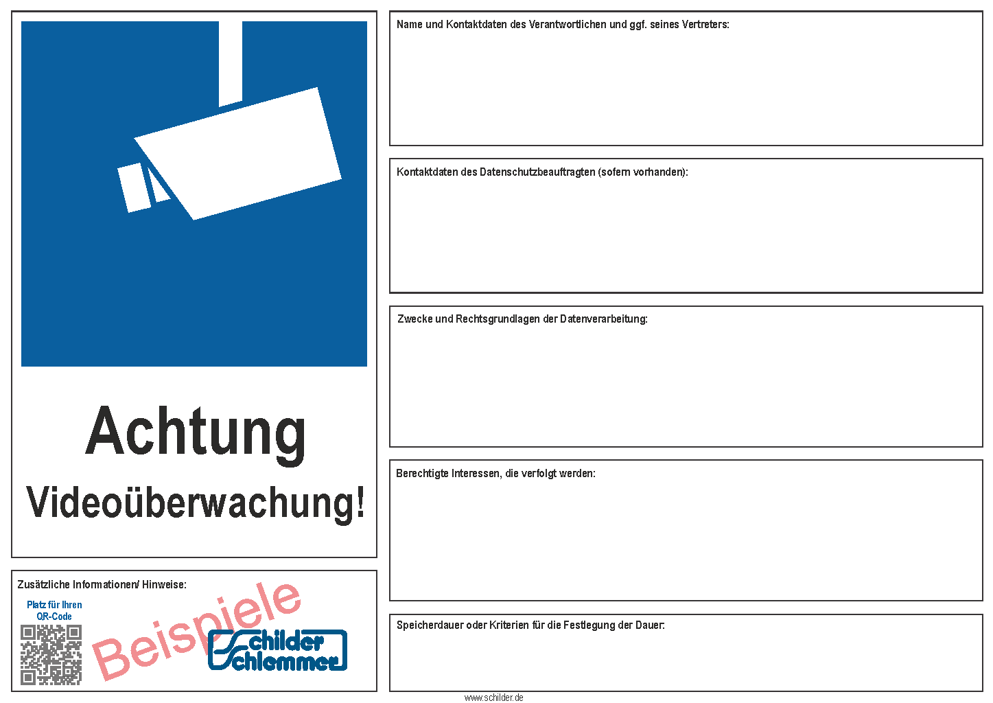 Schild Videoüberwachung nach DSGVO Text nach Kundenwunsch