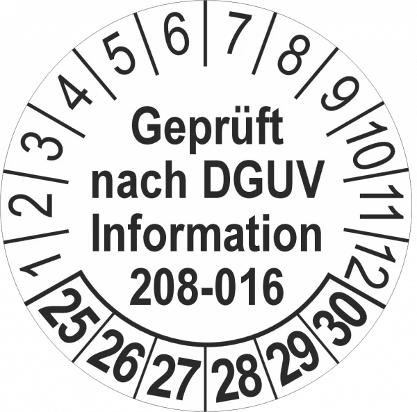 Prüfplakette nach DGUV Information 208-016