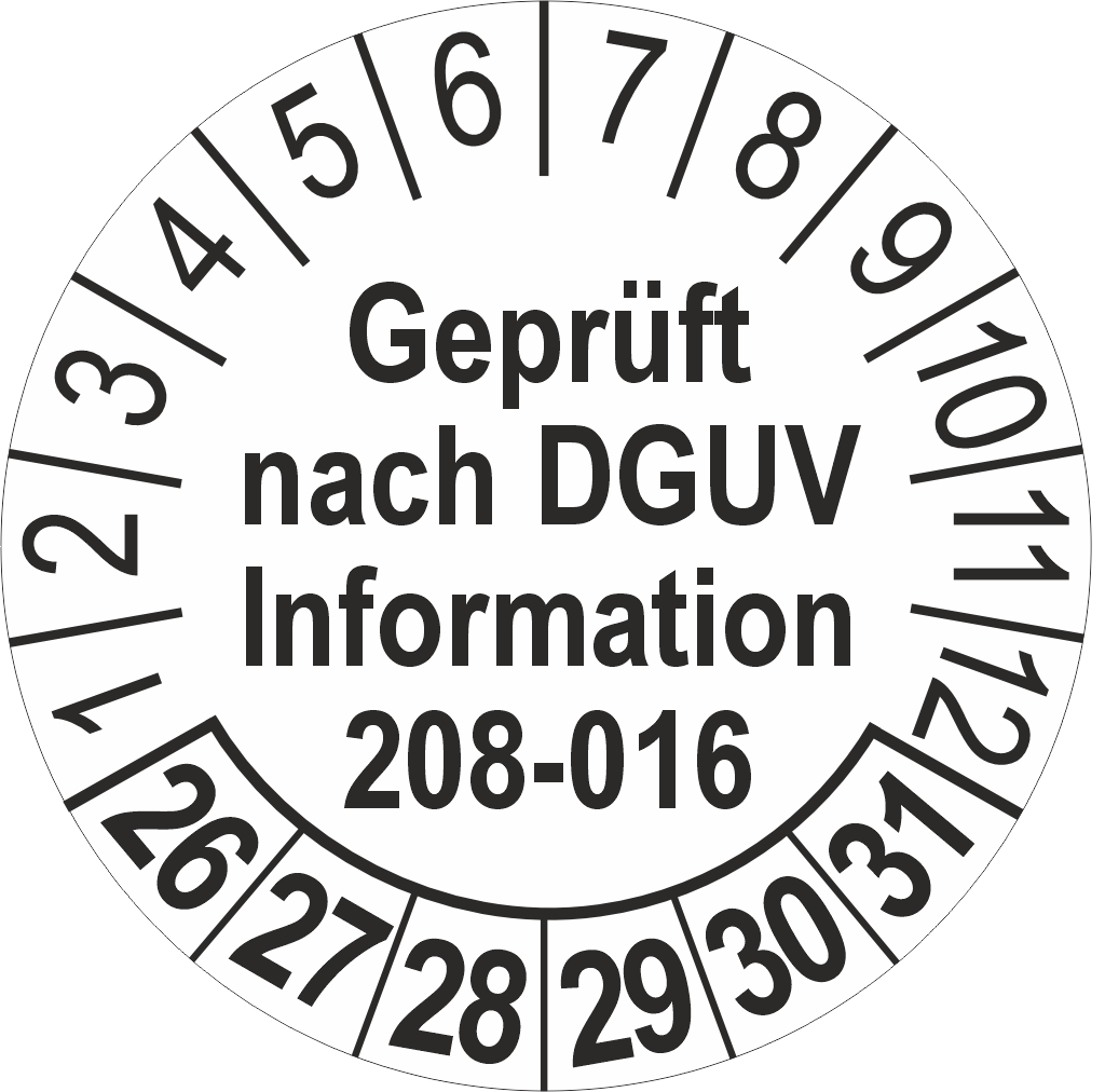 Prüfplakette nach DGUV Information 208-016