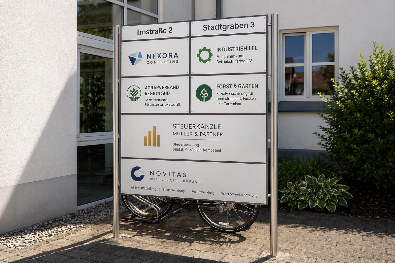 Individuelle Schilderanlage mit mehreren austauschbaren Schilderflächen