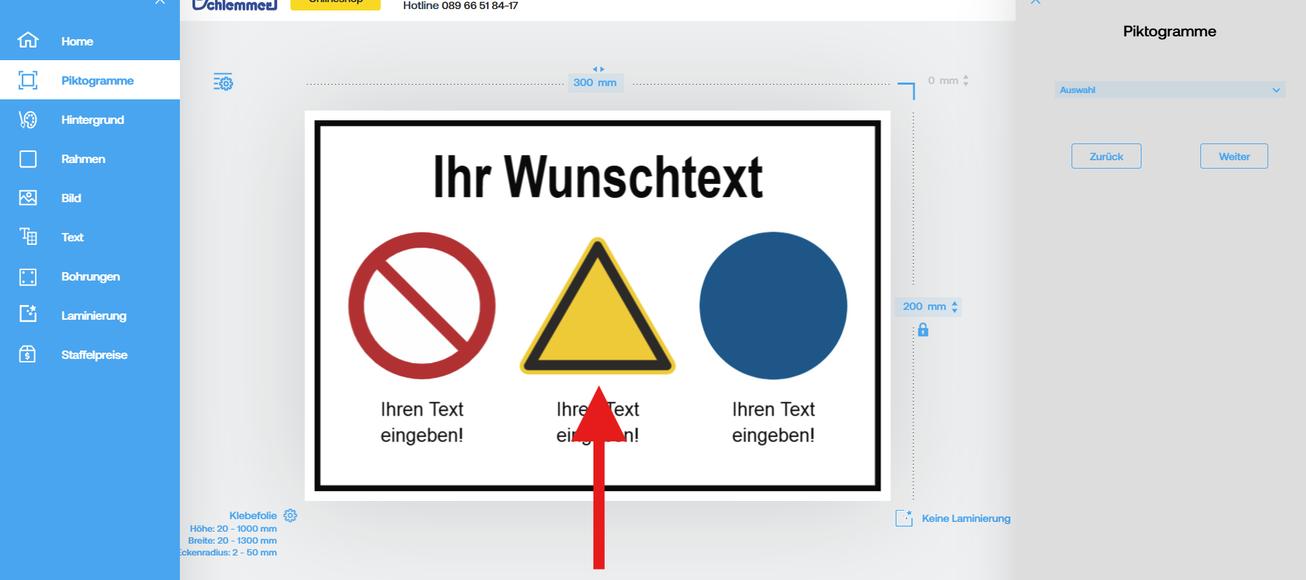 Anleitung Schilderkonfigurator Piktogrammtausch Wählen