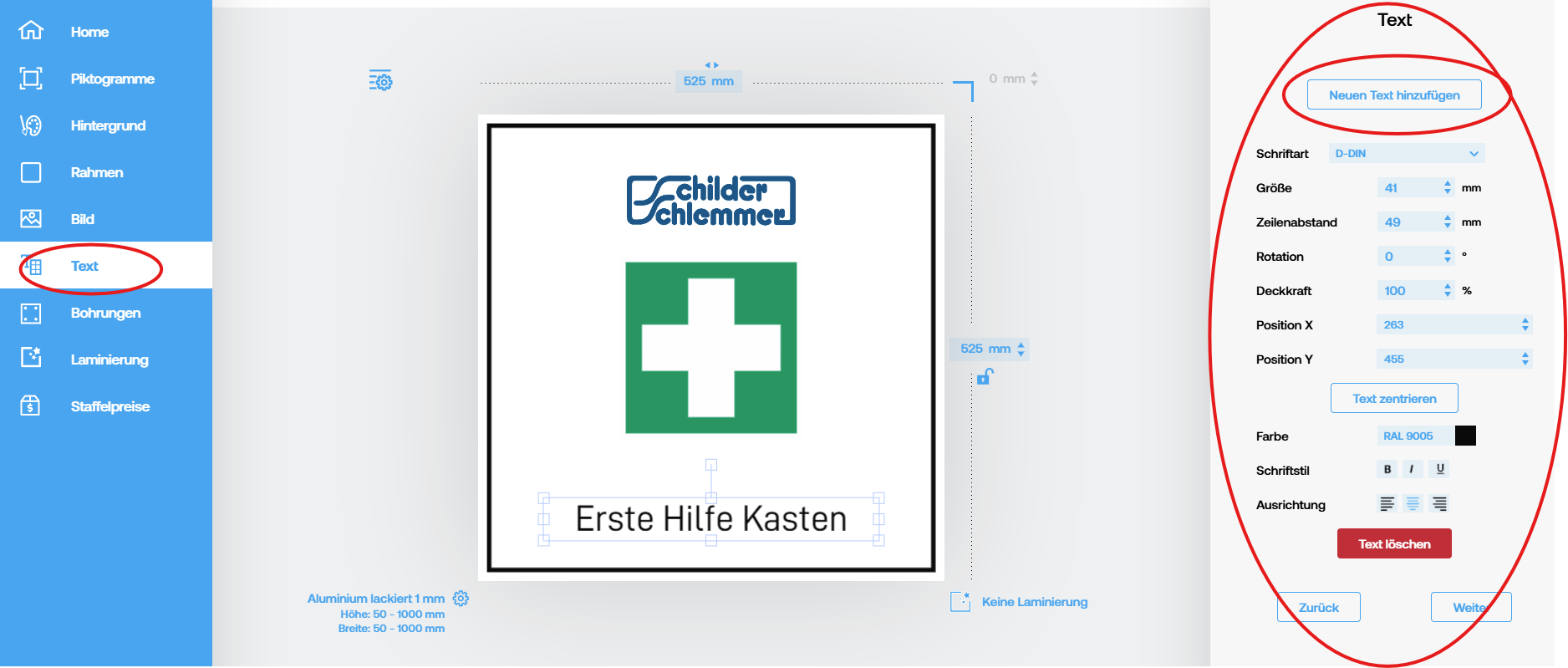 Schritt für Schritt Anleitung Konfigurator Text