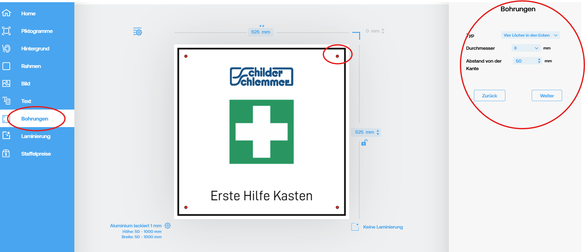 Schritt für Schritt Anleitung Konfigurator Bohrungen