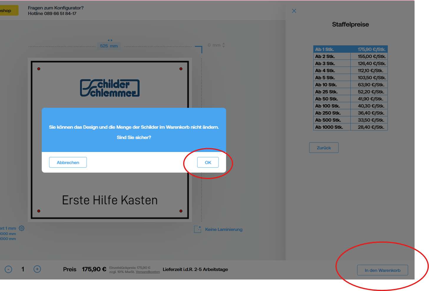 Schritt für Schritt Anleitung Konfigurator Warenkorb