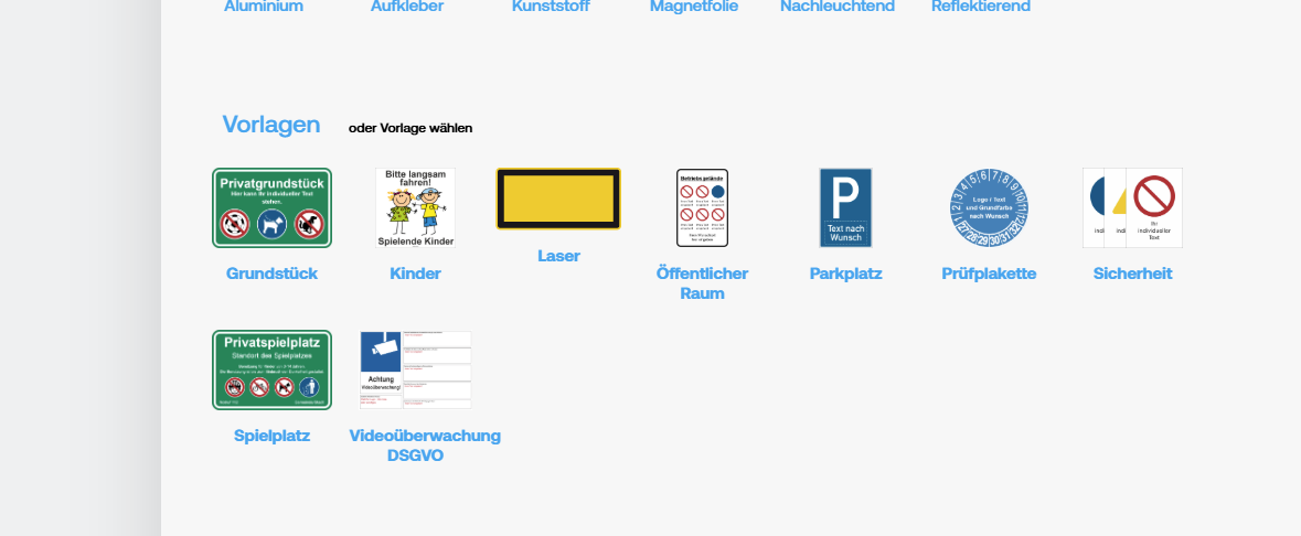 Schilder Konfigurator Vorlagen Anleitung Auswahl