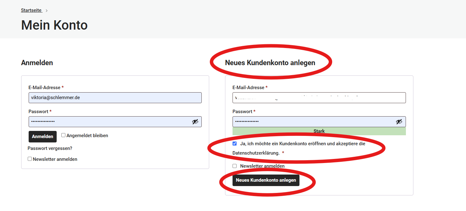 Schlemmer Schilder Shop Anleitung Kundenkonto registrieren