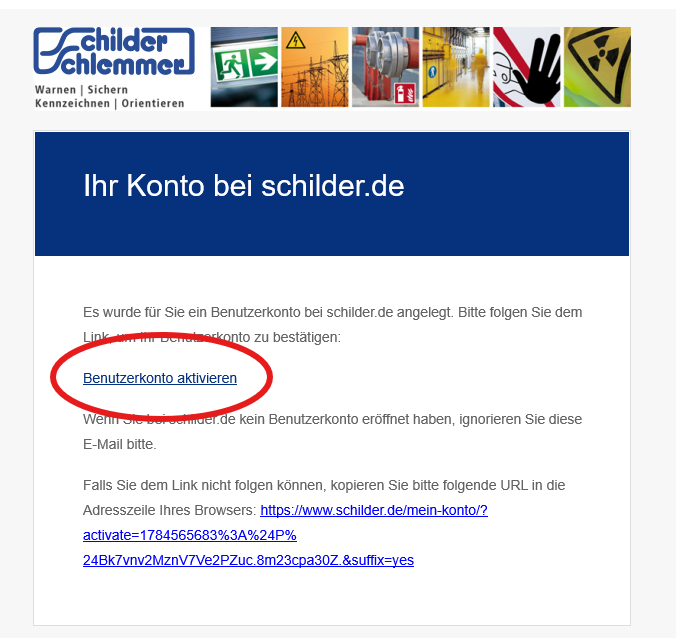 Schlemmer Schilder Shop Anleitung Kundenkonto Aktivieren