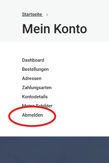 Schlemmer Schilder Shop Anleitung Kundenkonto Abmelden