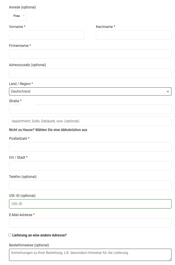 Anleitung Bestellprozess Adressangaben